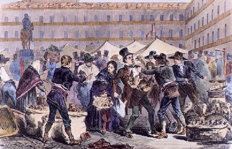 La Plaza Mayor en Nochebuena en 1861. / Foto: Museo de Historia